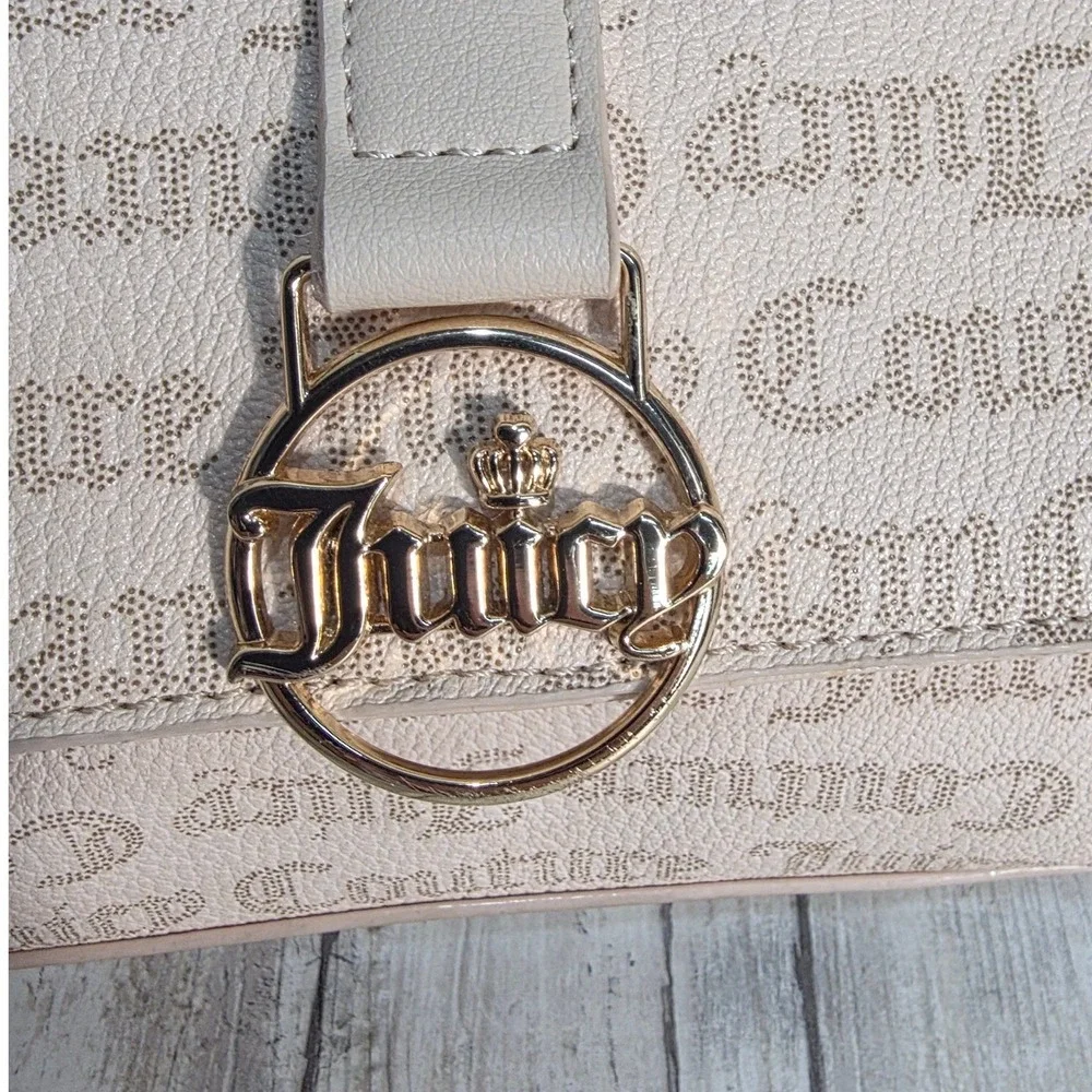 Juicy Couture Blush Pink Logo Print Top Handle Satchel Bag Gold Tone Hardware
